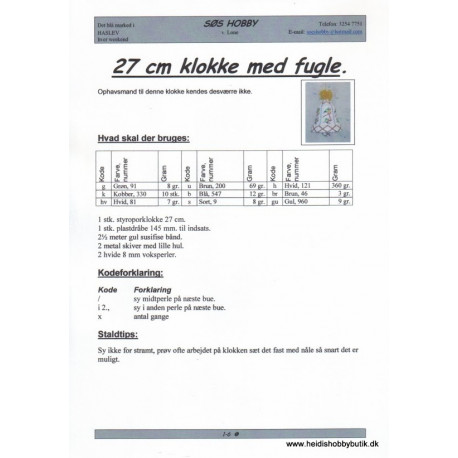 27 cm klokke med fugle- perleopskrift