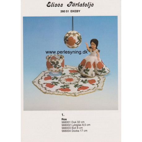 Perlemønster nr 988002 Elises  lygteglas med rose -brugt-