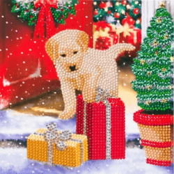 Labrador hvalp med julegave - Diamant Julekort 18 x 18 cm