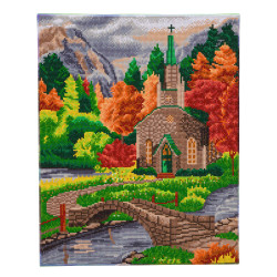 Kirke ved Floden Diamant billede 40 x 50 cm